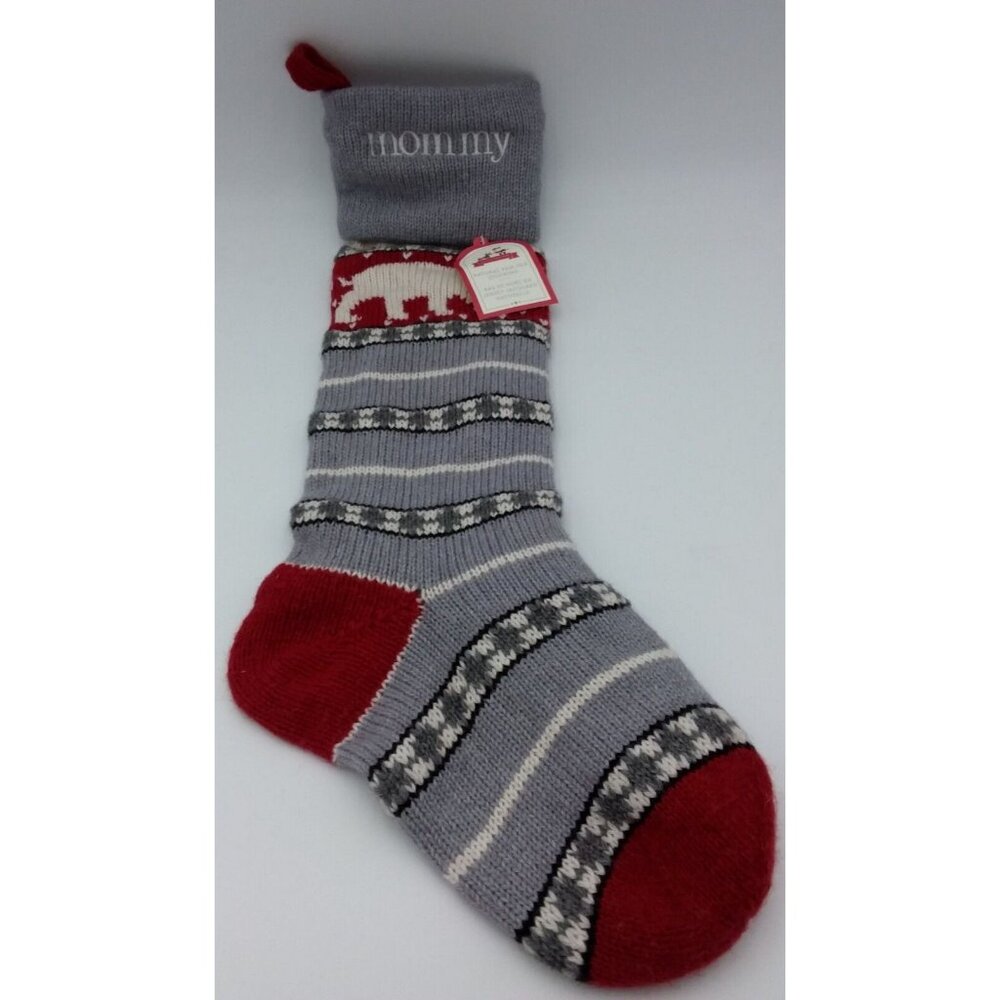 Pottery Barn Kids mommy Natural Fair Isle Polar Bear Wool Christmas Stocking